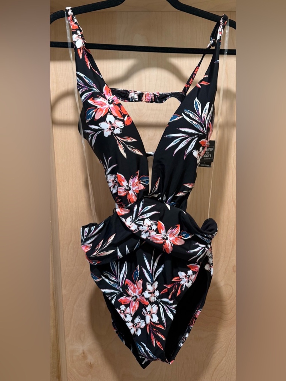 Bar III Black Floral One Piece with Tummy Control Size Medium NEW